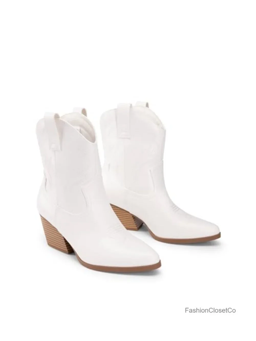Women's Embroidered Western Boots Faux Leather Low Chunky Heel Pointed Toe